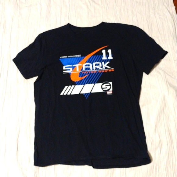 Marvel Stark Industries 11 Motor Racing Sz L Tshirt Superhero - Picture 1 of 2